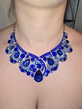 Blue Crystal Statement Necklace - Elegant Women's Jewelry